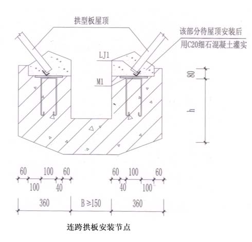 U型磚混結(jié)構(gòu)連跨拱形屋頂安裝節(jié)點圖